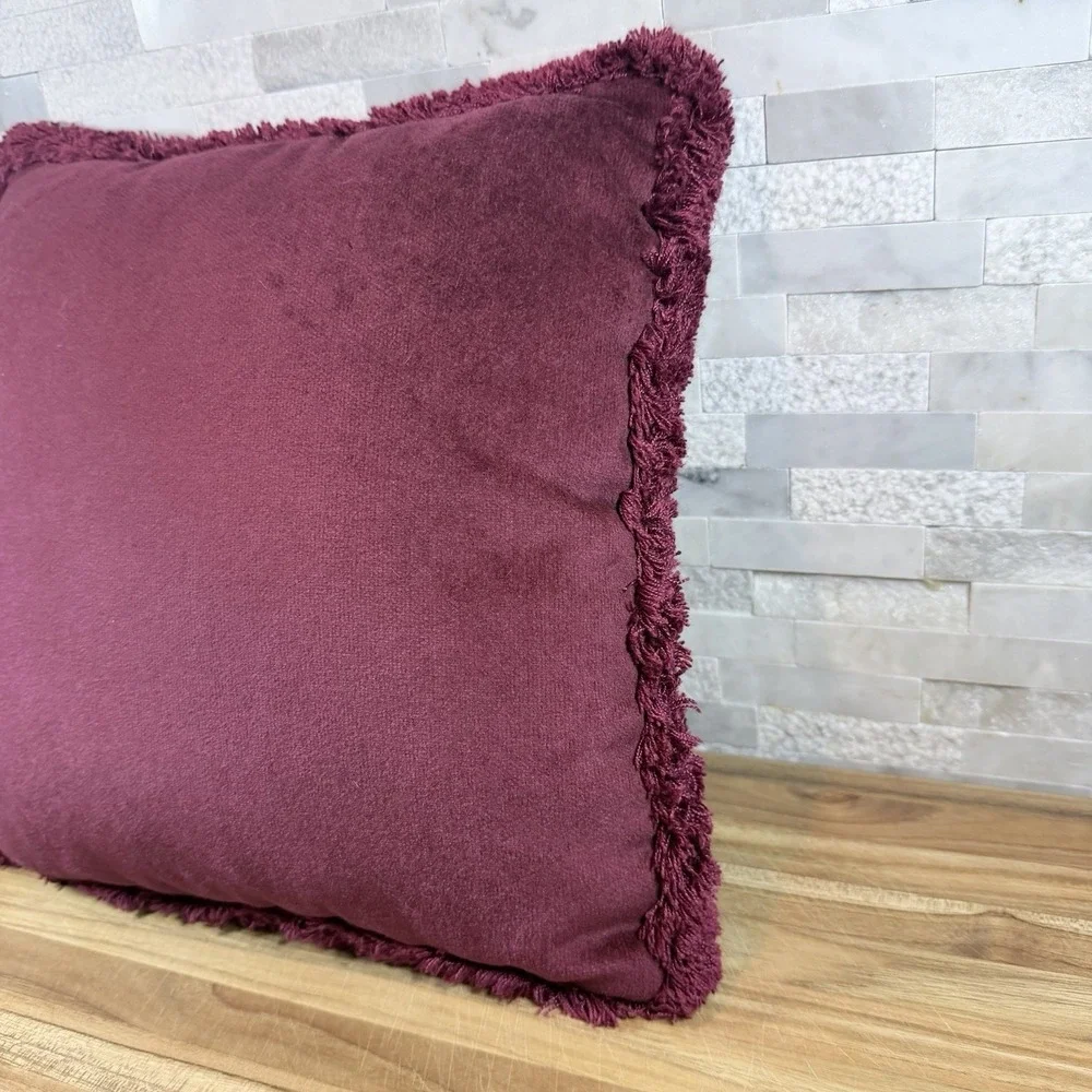 Vintage Santa Claus Tapestry Throw Pillow‎ Burgundy Fringe Velvet Back 11x11